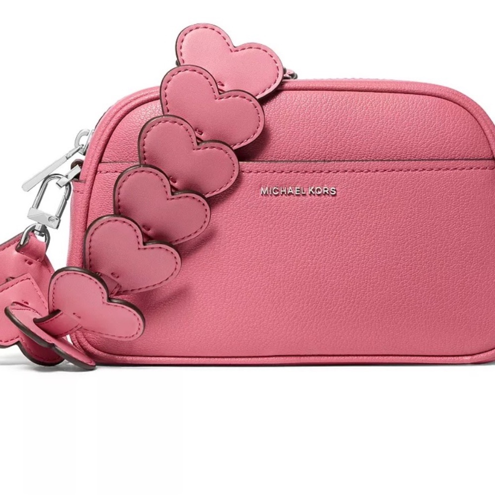 Michael Kors Pink Leather Heart-Strap Crossbody Bag